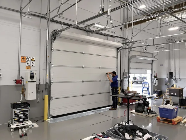 Commercial garage door repair being performed by North Branford Garage Door Repair expert in North Branford