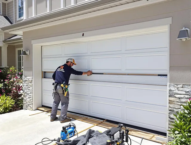 North Branford Garage Door Repair team performing complete garage door replacement at North Branford residence