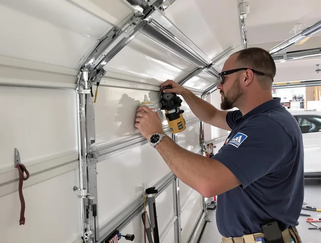 North Branford Garage Door Repair technician quieting a noisy garage door in North Branford