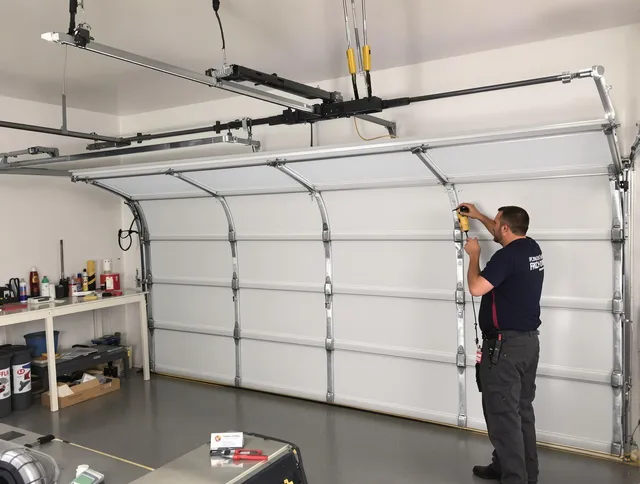 North Branford Garage Door Repair certified technician performing overhead door system repair in North Branford