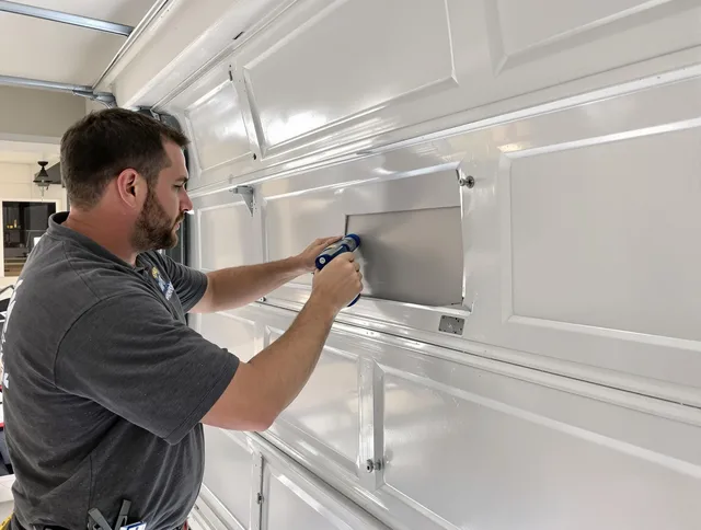 Garage door panel repair by North Branford Garage Door Repair in North Branford