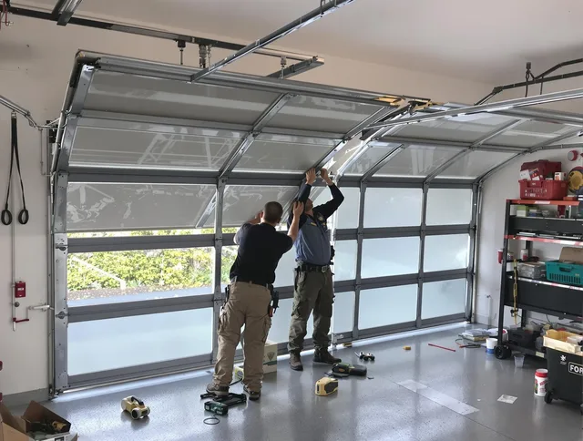 North Branford Garage Door Repair expert performing precise panel replacement on North Branford garage door