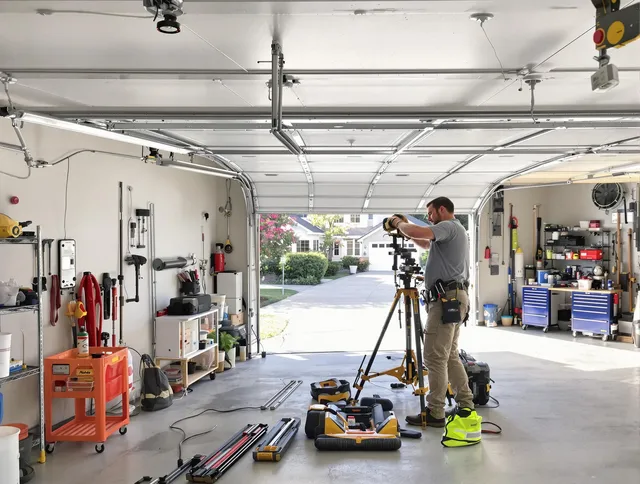 North Branford Garage Door Repair specialist performing laser-guided track alignment in North Branford